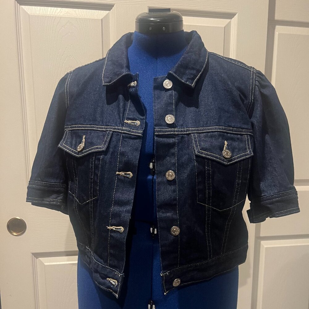 NWT - Veronica Beard Raina Short-Sleeve Denim Jacket - Size L (Indigo)